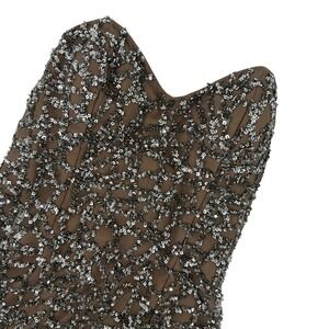 Scala Brown Silk Sequin Mesh Mini Cocktail Dress V-Neck Party Dress Art Deco